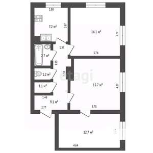 3-к квартира, вторичка, 64м2, 2/5 этаж