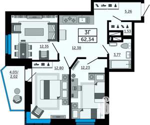 3-к квартира, вторичка, 62м2, 2/31 этаж