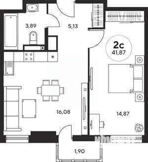 2-к квартира, вторичка, 42м2, 3/25 этаж