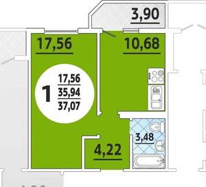 1-к квартира, вторичка, 37м2, 15/18 этаж