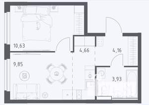 1-к квартира, строящийся дом, 33м2, 6/14 этаж