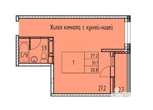 1-к квартира, строящийся дом, 32м2, 9/15 этаж