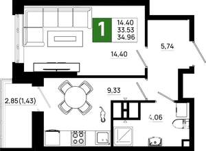 1-к квартира, вторичка, 35м2, 3/21 этаж