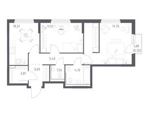 2-к квартира, вторичка, 57м2, 8/17 этаж