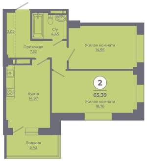 2-к квартира, вторичка, 65м2, 9/24 этаж