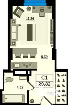 Студия квартира, вторичка, 29м2, 3/22 этаж