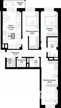3-к квартира, вторичка, 91м2, 4/10 этаж