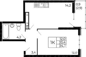 1-к квартира, вторичка, 34м2, 4/18 этаж