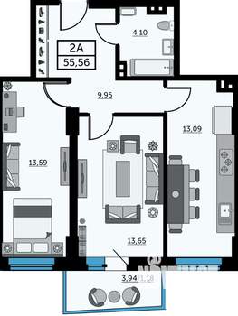 2-к квартира, вторичка, 55м2, 19/25 этаж