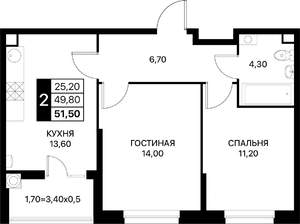2-к квартира, вторичка, 52м2, 2/20 этаж