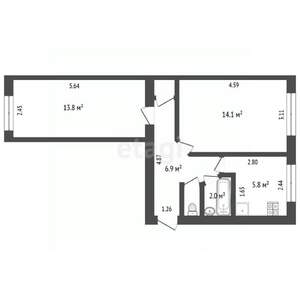 2-к квартира, вторичка, 44м2, 1/5 этаж