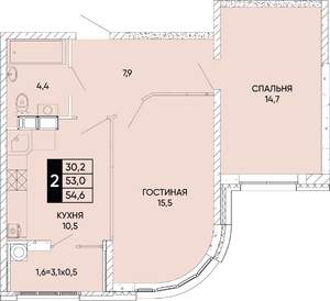 2-к квартира, вторичка, 55м2, 11/22 этаж