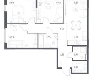 3-к квартира, вторичка, 69м2, 2/17 этаж