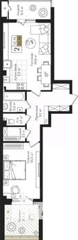 2-к квартира, вторичка, 65м2, 2/13 этаж