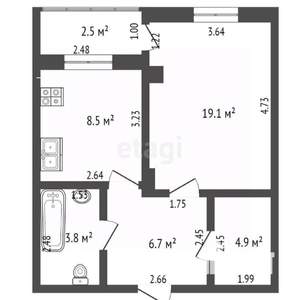 2-к квартира, вторичка, 46м2, 4/4 этаж