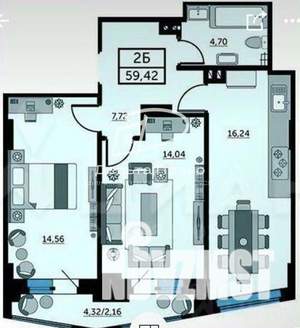 2-к квартира, вторичка, 57м2, 16/24 этаж