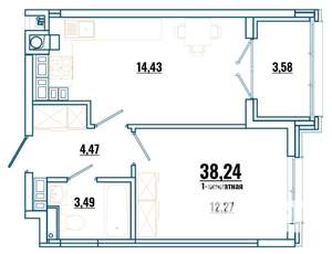 1-к квартира, строящийся дом, 38м2, 1/4 этаж