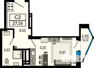Студия квартира, вторичка, 27м2, 2/24 этаж