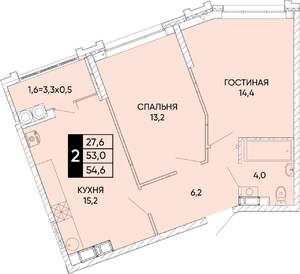 2-к квартира, вторичка, 55м2, 13/24 этаж