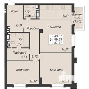 3-к квартира, вторичка, 87м2, 5/7 этаж