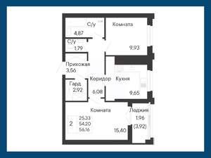 2-к квартира, вторичка, 56м2, 7/8 этаж