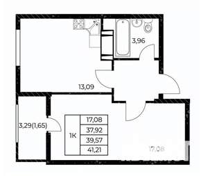 1-к квартира, строящийся дом, 41м2, 18/25 этаж