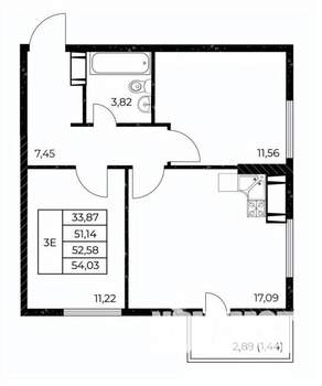 2-к квартира, вторичка, 54м2, 4/25 этаж