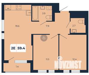 2-к квартира, вторичка, 59м2, 9/17 этаж