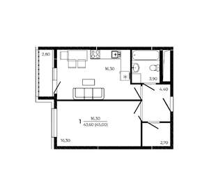 1-к квартира, вторичка, 45м2, 4/19 этаж