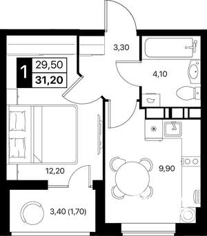 1-к квартира, вторичка, 31м2, 6/12 этаж