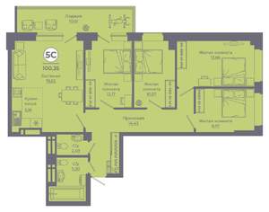 5-к квартира, вторичка, 100м2, 7/24 этаж