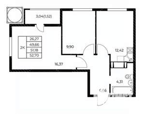 2-к квартира, строящийся дом, 53м2, 11/25 этаж