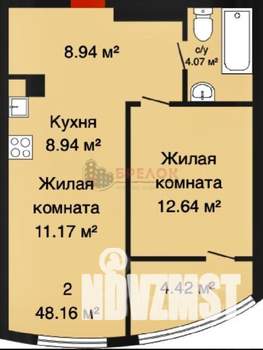 2-к квартира, сданный дом, 50м2, 19/24 этаж