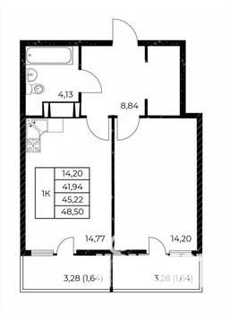 1-к квартира, строящийся дом, 49м2, 16/25 этаж