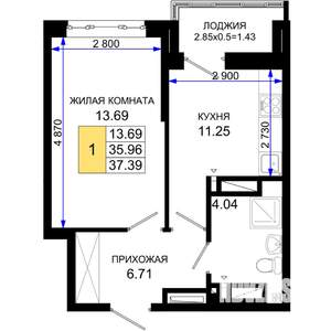 1-к квартира, вторичка, 37м2, 20/25 этаж