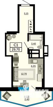 Студия квартира, вторичка, 30м2, 17/19 этаж