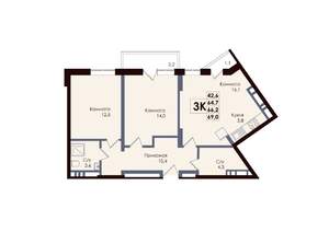 3-к квартира, вторичка, 66м2, 18/25 этаж