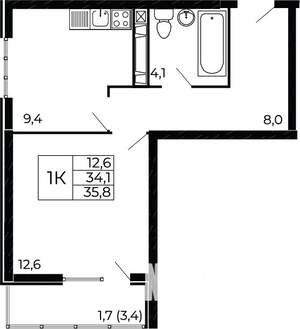 1-к квартира, сданный дом, 36м2, 2/18 этаж