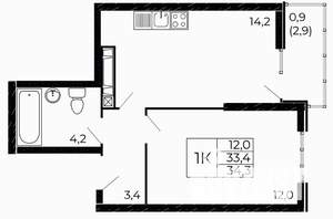 1-к квартира, вторичка, 34м2, 11/18 этаж