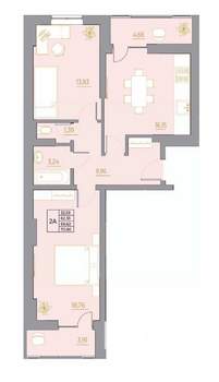 2-к квартира, вторичка, 71м2, 22/22 этаж