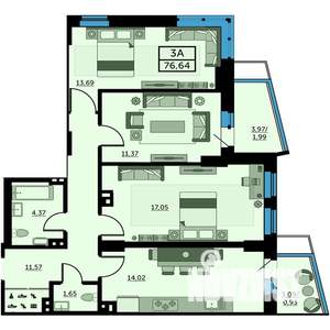 3-к квартира, строящийся дом, 77м2, 7/25 этаж