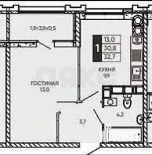 1-к квартира, вторичка, 33м2, 16/24 этаж