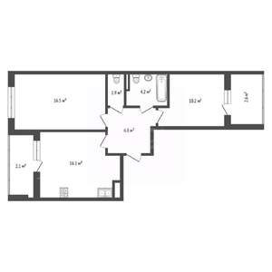 2-к квартира, вторичка, 61м2, 3/13 этаж