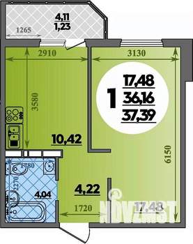 1-к квартира, вторичка, 37м2, 15/17 этаж
