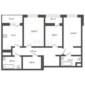 3-к квартира, вторичка, 83м2, 3/21 этаж