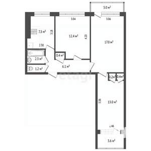 3-к квартира, вторичка, 60м2, 9/9 этаж