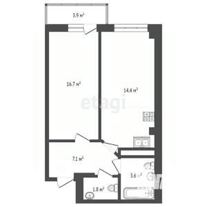 1-к квартира, вторичка, 51м2, 7/19 этаж