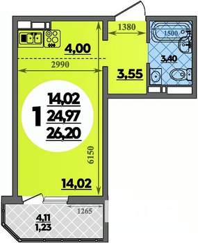 Студия квартира, вторичка, 26м2, 16/17 этаж