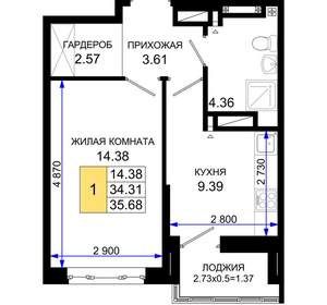 1-к квартира, вторичка, 36м2, 22/25 этаж