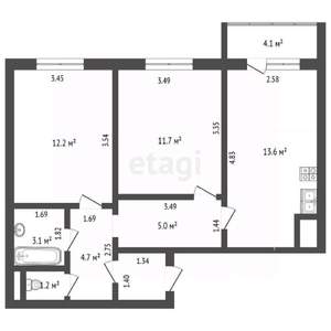 2-к квартира, вторичка, 53м2, 5/10 этаж